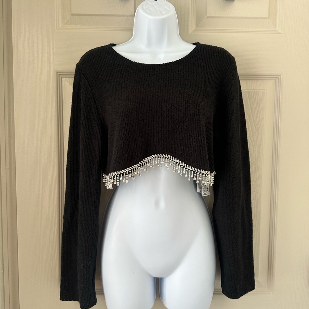 Zara Black Embellished Crop Blouse